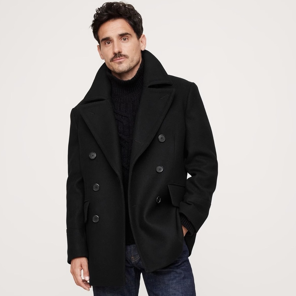 NWT! Banana Republic Black Italian Melton Peacoat - Multiple Sizes